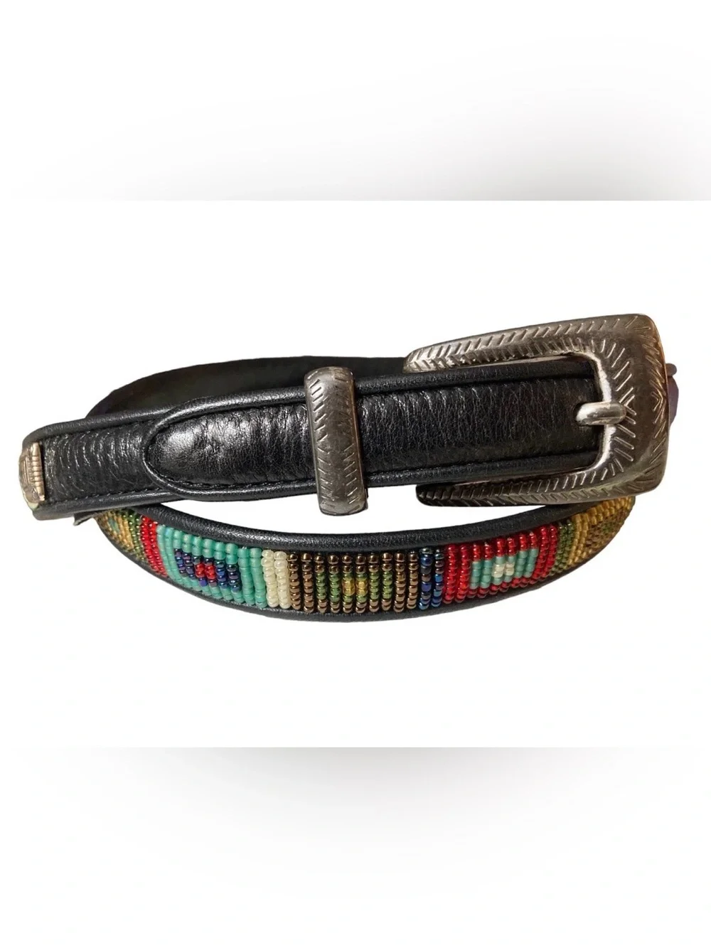 Vintage Brighton Western Beaded Leather Belt Southwestern Native Boho Aztec
